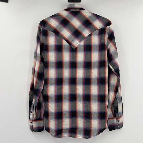 Roper Men's Large Ombre Plaid Long Sleeve Snap Western Black Shirt Size S - Picture 3 of 8